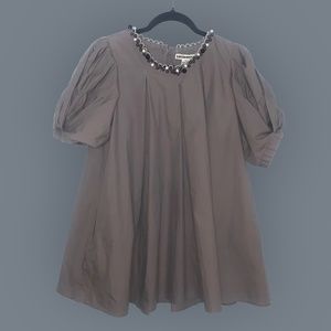 Gray, Embellished Dress with Puffy Sleeves